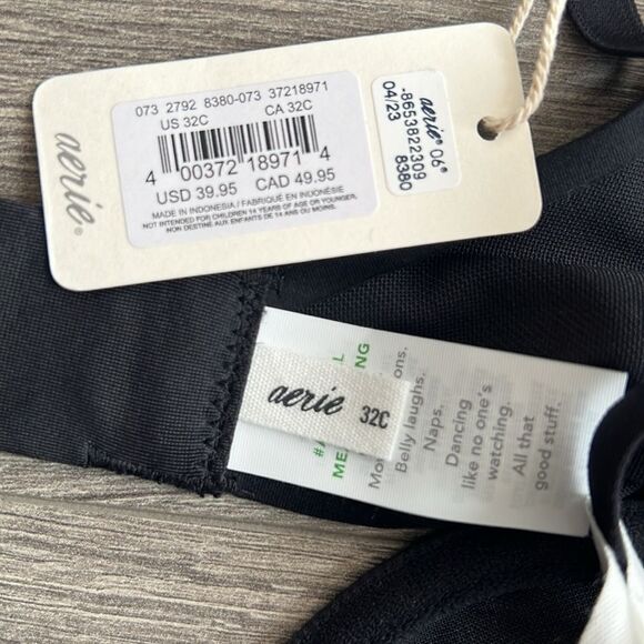 SMOOTHEZ by Aerie Balconette Mesh Bra Size 32C True Black Underwire Sheer NWT - Picture 3 of 7